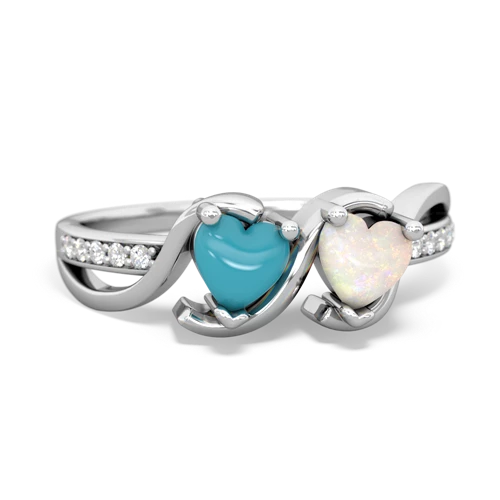 turquoise-opal double heart ring