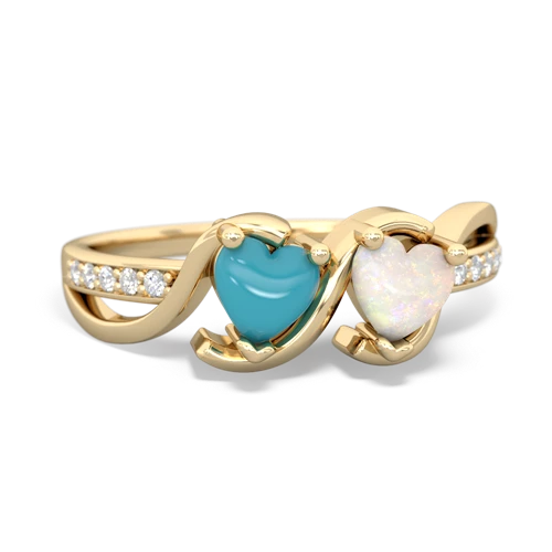 turquoise-opal double heart ring