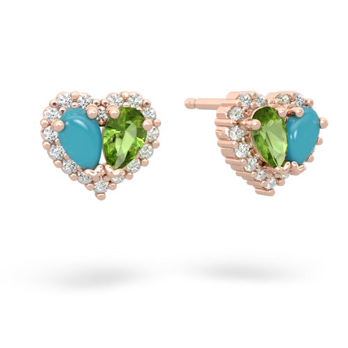 turquoise-peridot halo-heart earrings