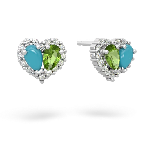 turquoise-peridot halo-heart earrings