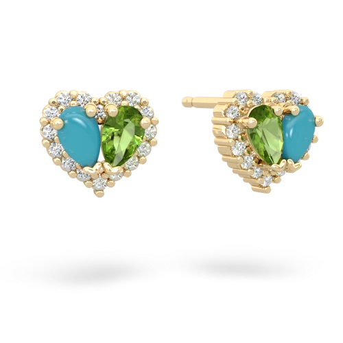 turquoise-peridot halo-heart earrings