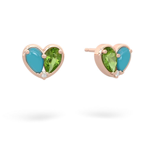 turquoise-peridot one heart earrings