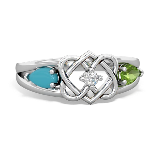 turquoise-peridot double heart ring