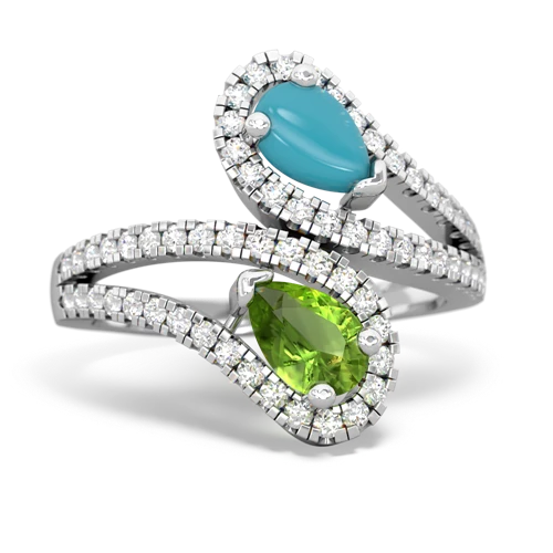 turquoise-peridot pave swirls ring