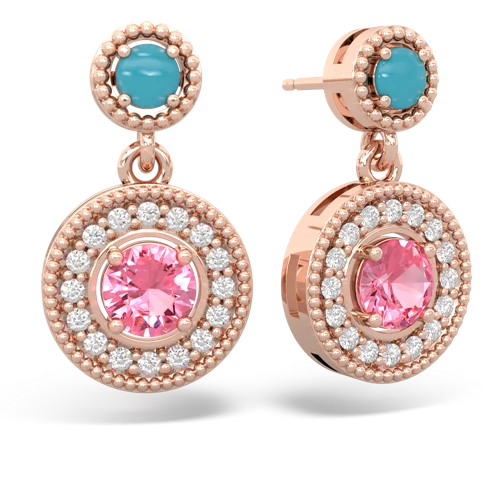 turquoise-pink sapphire halo earrings