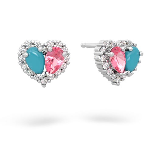 turquoise-pink sapphire halo-heart earrings