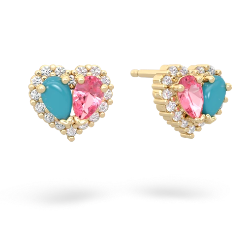 turquoise-pink sapphire halo-heart earrings