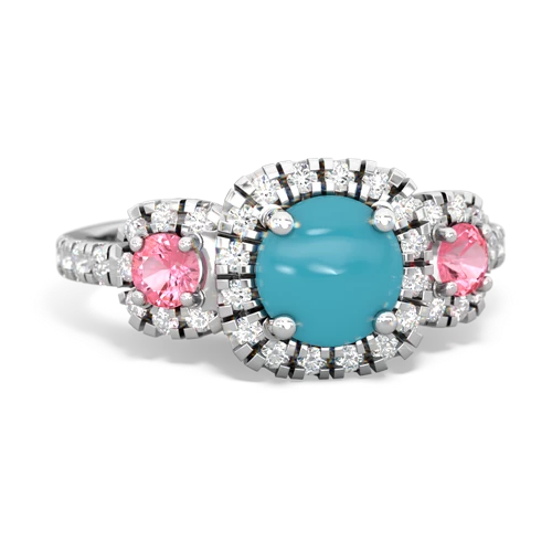 turquoise-pink sapphire three stone regal ring