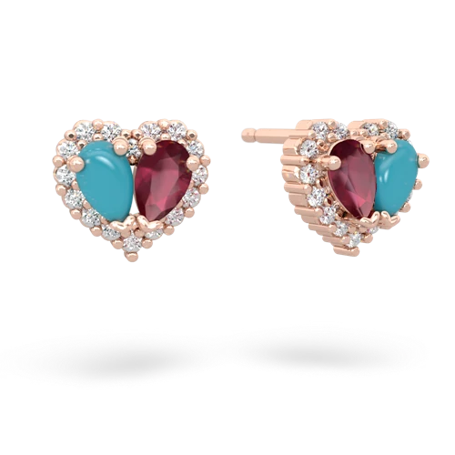 turquoise-ruby halo-heart earrings