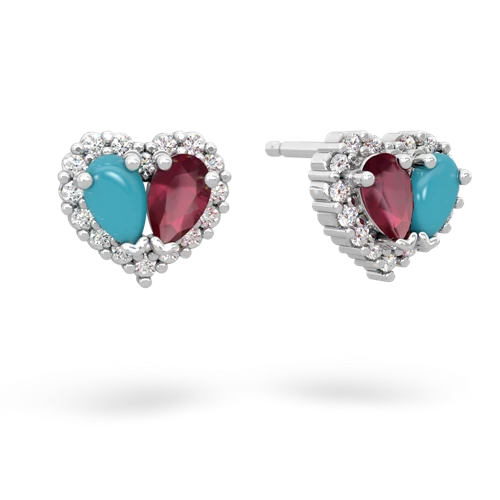 turquoise-ruby halo-heart earrings