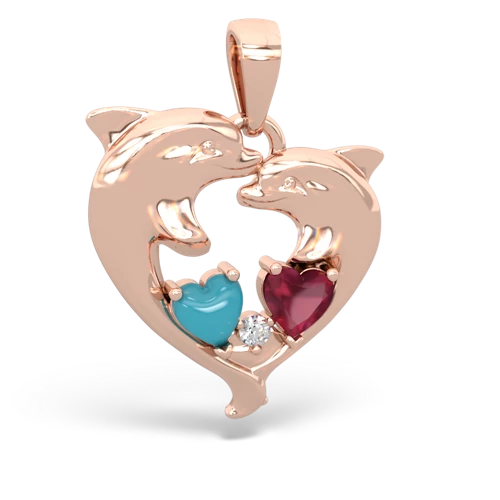 turquoise-ruby dolphins pendant