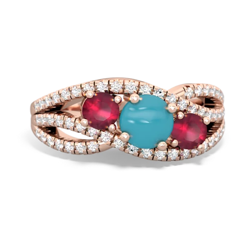 turquoise-ruby three stone pave ring