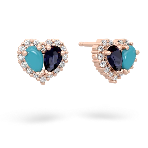 turquoise-sapphire halo-heart earrings