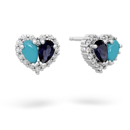 turquoise-sapphire halo-heart earrings