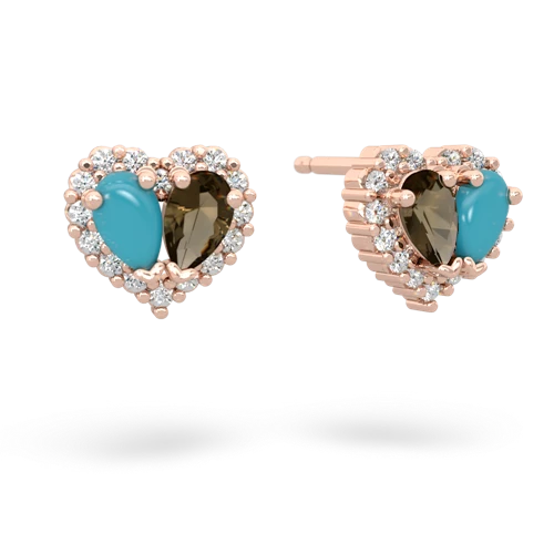 turquoise-smoky quartz halo-heart earrings