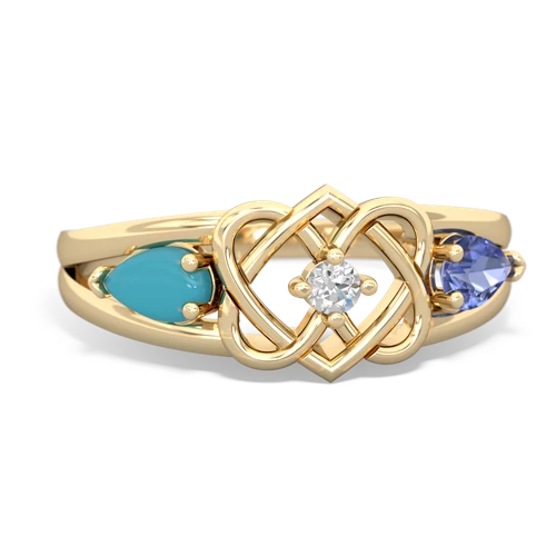 turquoise-tanzanite double heart ring