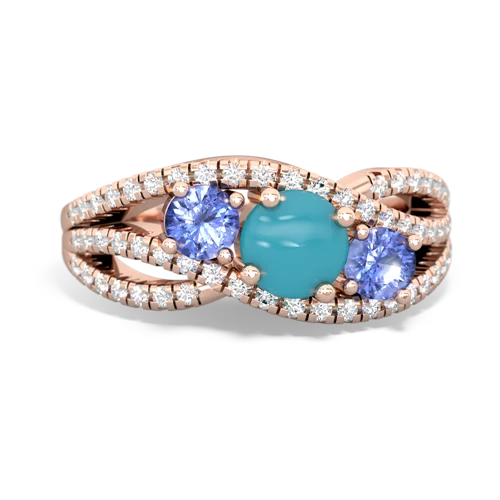 turquoise-tanzanite three stone pave ring