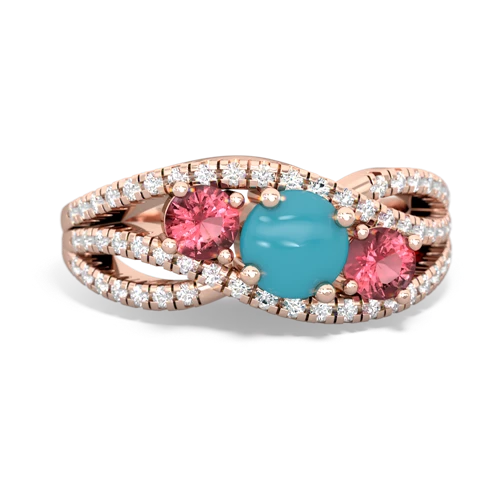 turquoise-tourmaline three stone pave ring