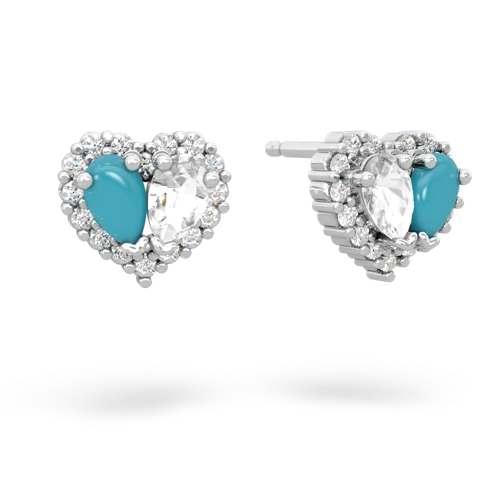 turquoise-white topaz halo-heart earrings
