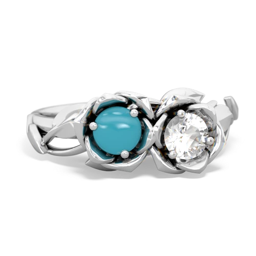 turquoise-white topaz roses ring