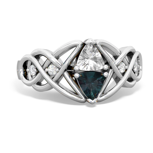 white topaz-alexandrite celtic knot ring