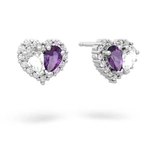 white topaz-amethyst halo-heart earrings