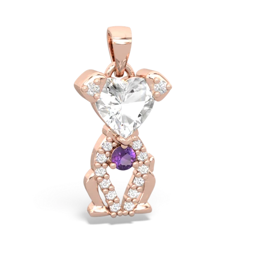 white topaz-amethyst birthstone puppy pendant