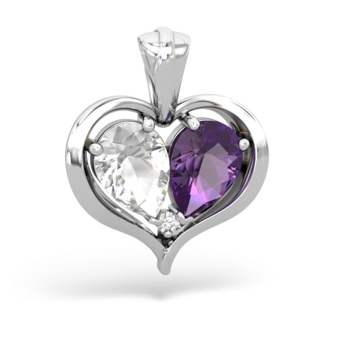 white topaz-amethyst half heart whole pendant