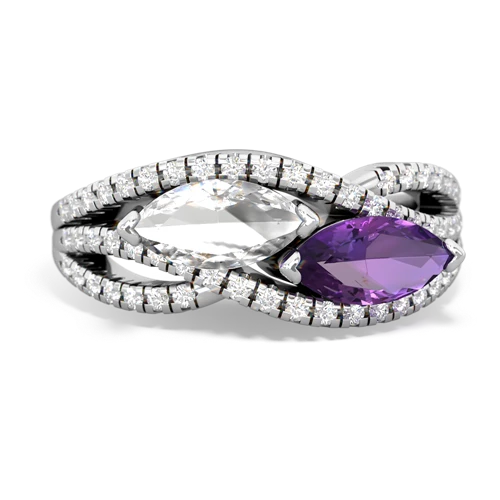 white topaz-amethyst double heart ring