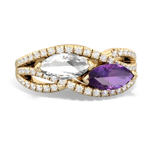 white topaz-amethyst double heart ring