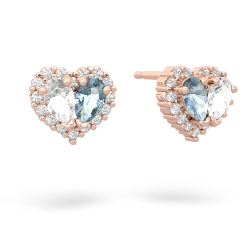 white topaz-aquamarine halo-heart earrings