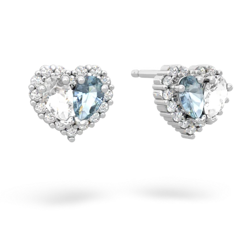 white topaz-aquamarine halo-heart earrings