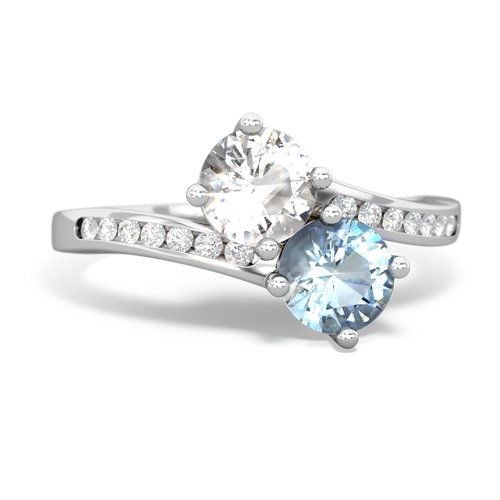 white topaz-aquamarine two stone channel ring