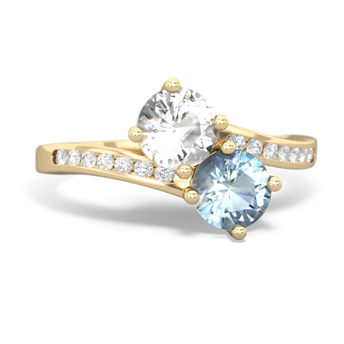 white topaz-aquamarine two stone channel ring