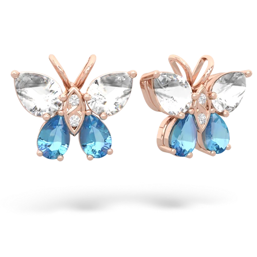 white topaz-blue topaz butterfly earrings