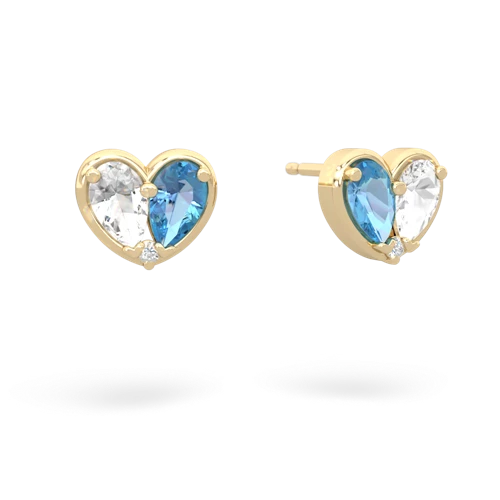 white topaz-blue topaz one heart earrings