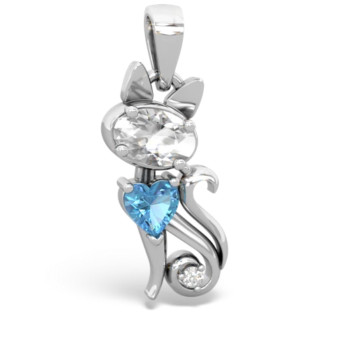 white topaz-blue topaz kitten pendant