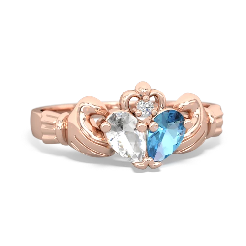 white topaz-blue topaz claddagh ring