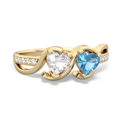 white topaz-blue topaz double heart ring