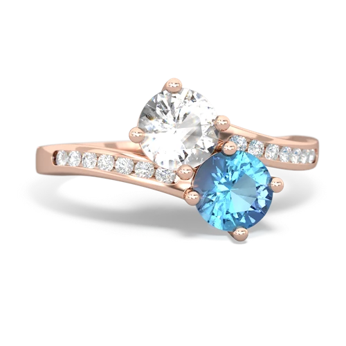 white topaz-blue topaz two stone channel ring