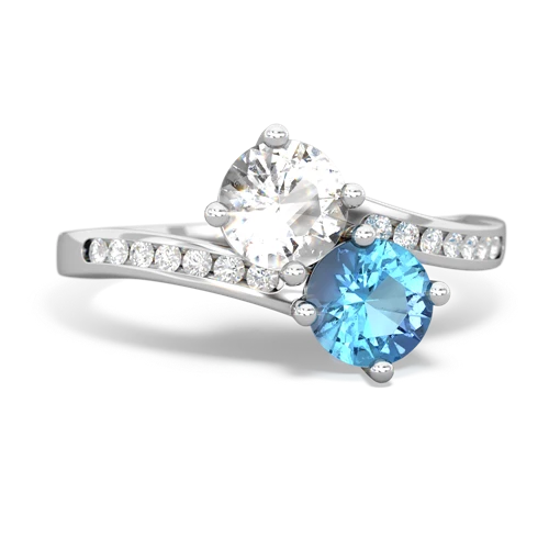 white topaz-blue topaz two stone channel ring