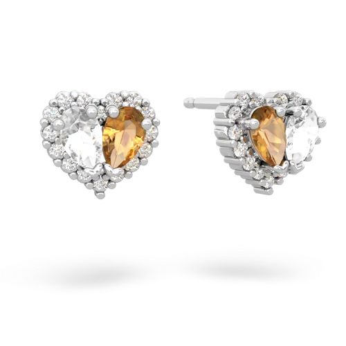 white topaz-citrine halo-heart earrings