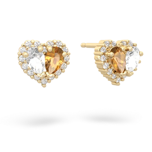 white topaz-citrine halo-heart earrings