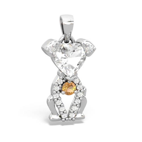 white topaz-citrine birthstone puppy pendant