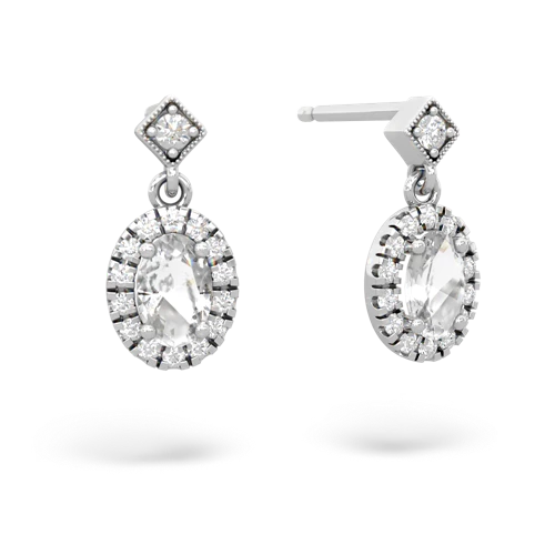 white topaz halo drop earrings