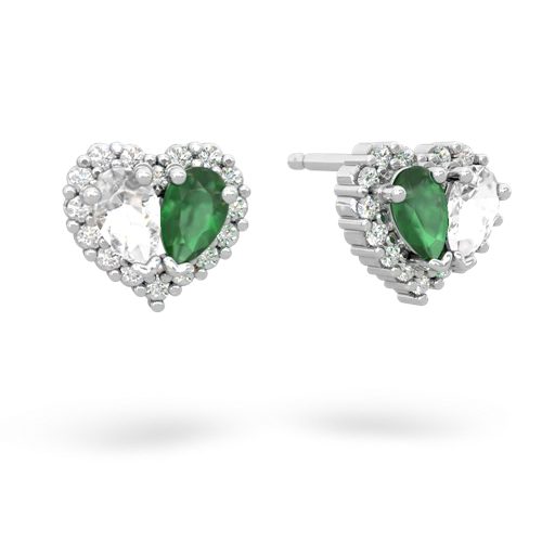 white topaz-emerald halo-heart earrings