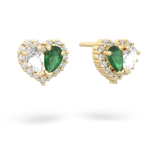 white topaz-emerald halo-heart earrings