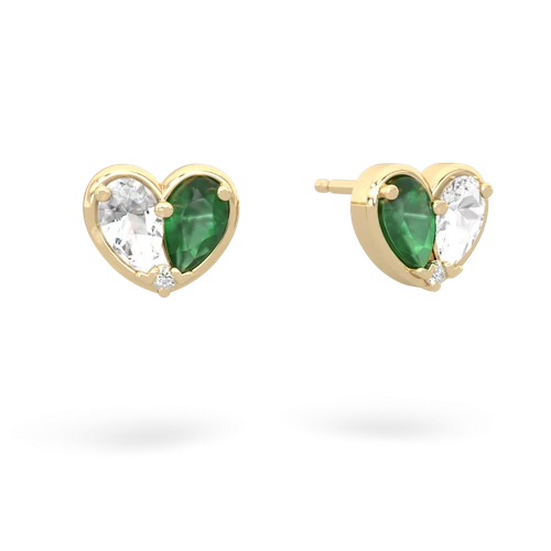 white topaz-emerald one heart earrings