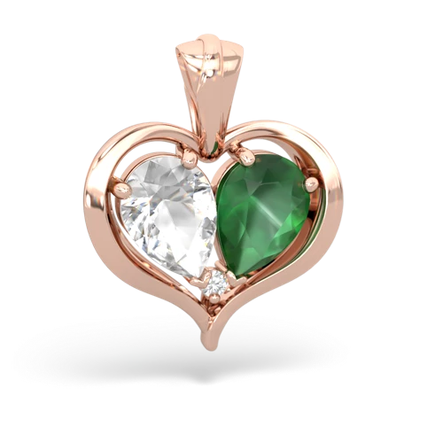 white topaz-emerald half heart whole pendant