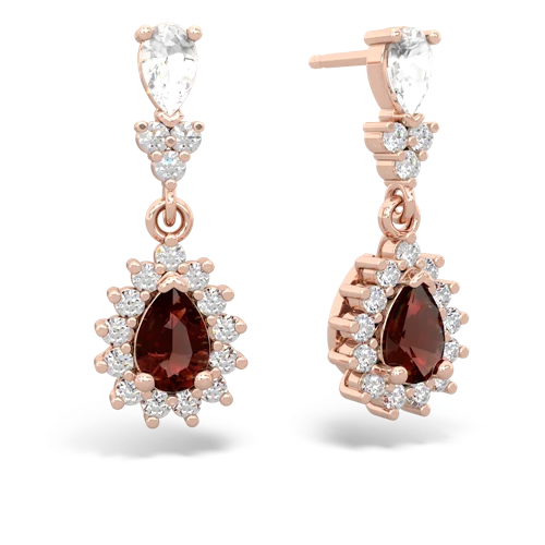 white topaz-garnet dangle earrings